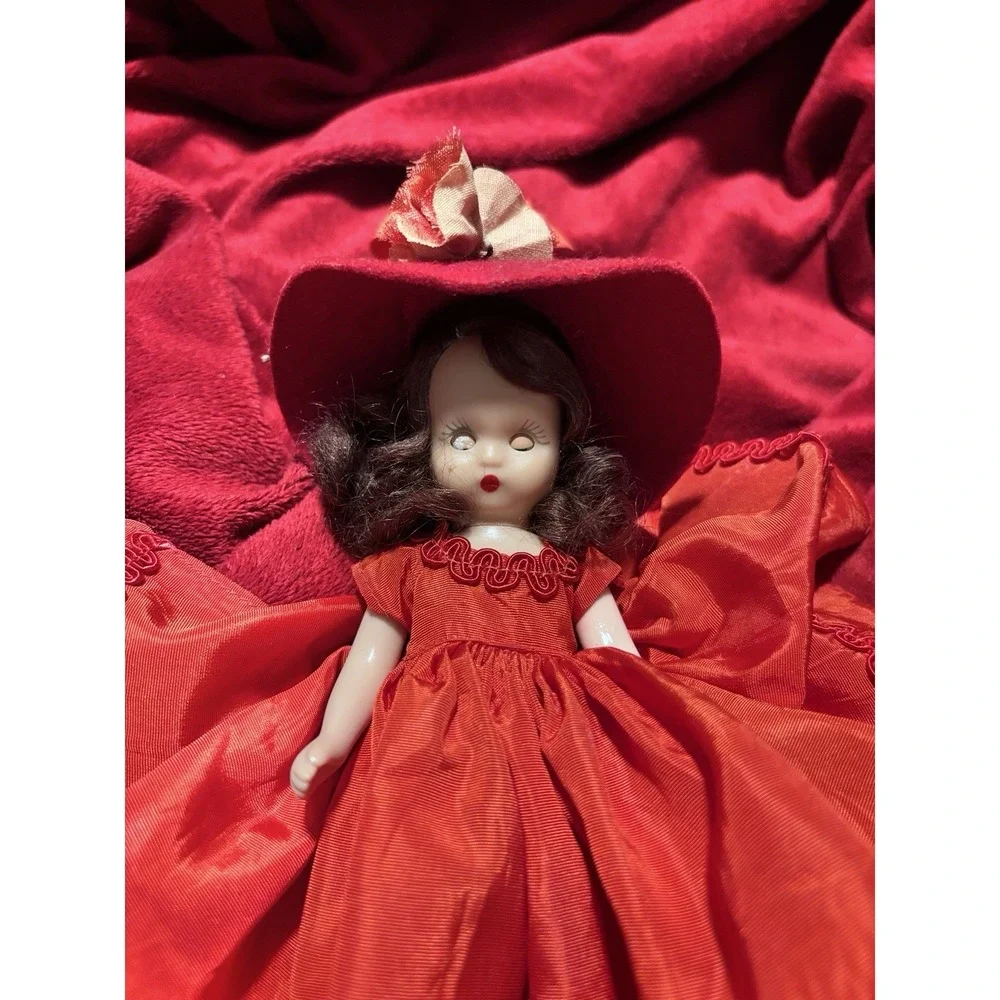 Nancy Ann Storybook Dolls Lady In Red Valentine Day 1940 Mohair Hair 7 inch